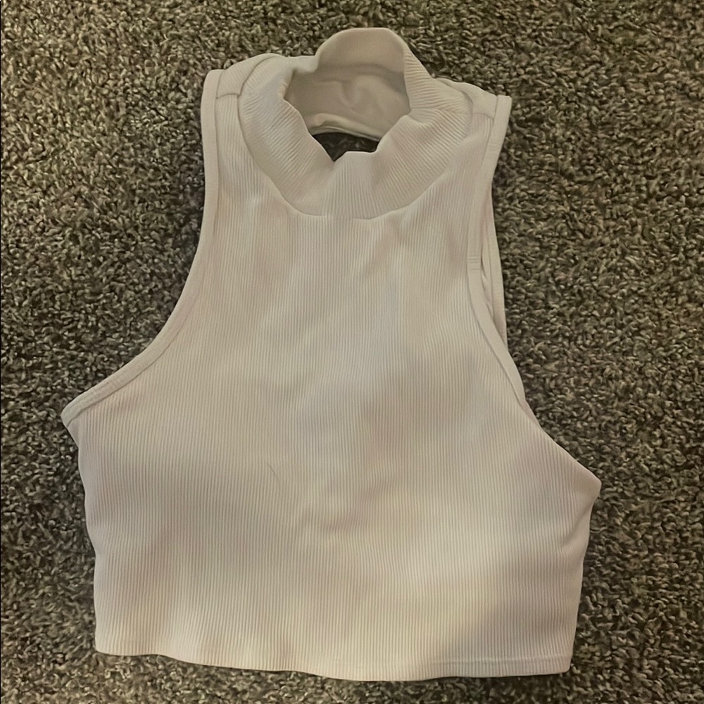 ALO Yoga White Sleeveless Crop Tank Top with Mandarin Collar
